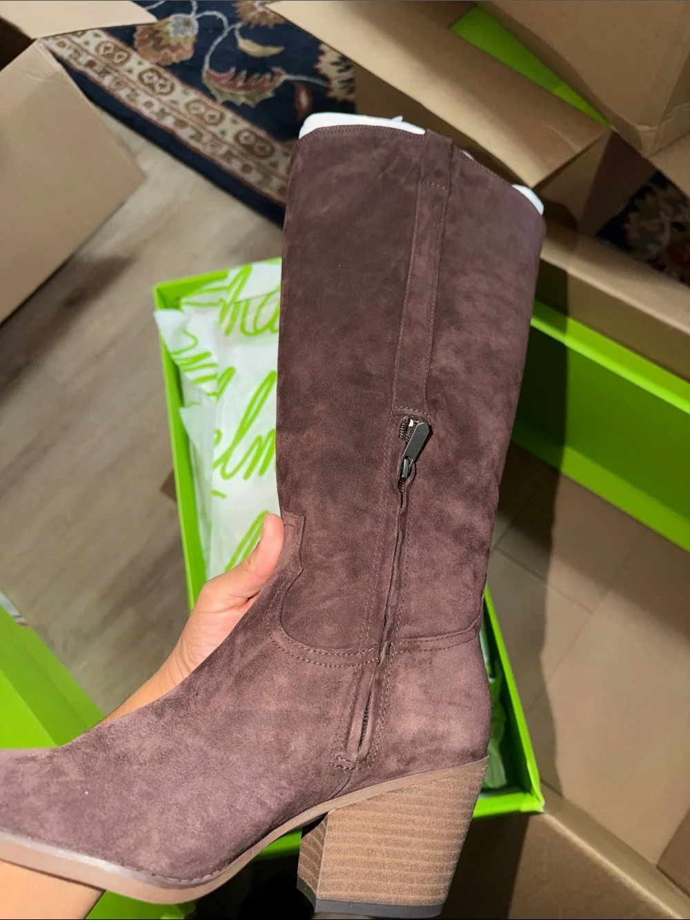 Wide calf Sam Edelman Wyatt  Western chocolate suede boot